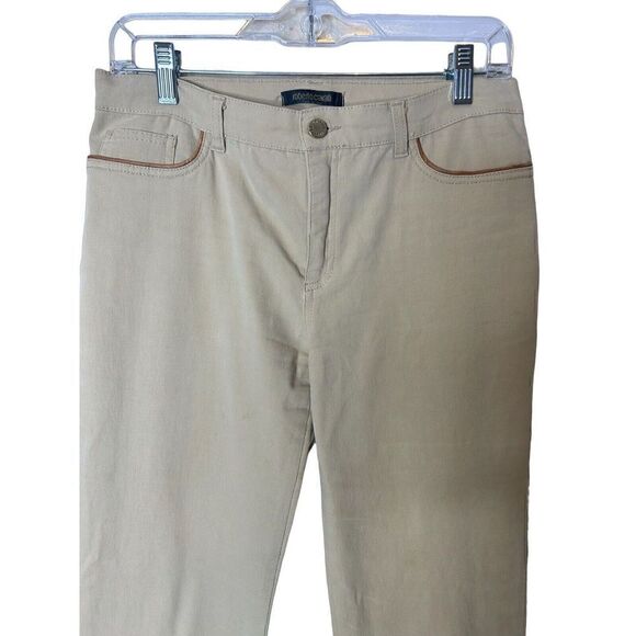 Roberto Cavalli Italy Vintage Tan Wide Leg Leather Accent Jeans Sz M - Picture 3 of 7